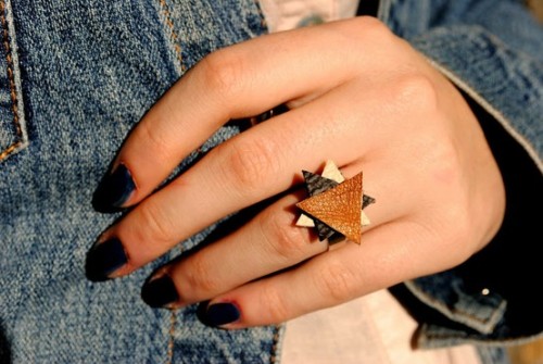 diychristmascrafts:DIY Leather Stacked Triangles Ring with or without Pearls Tutorial from behind my