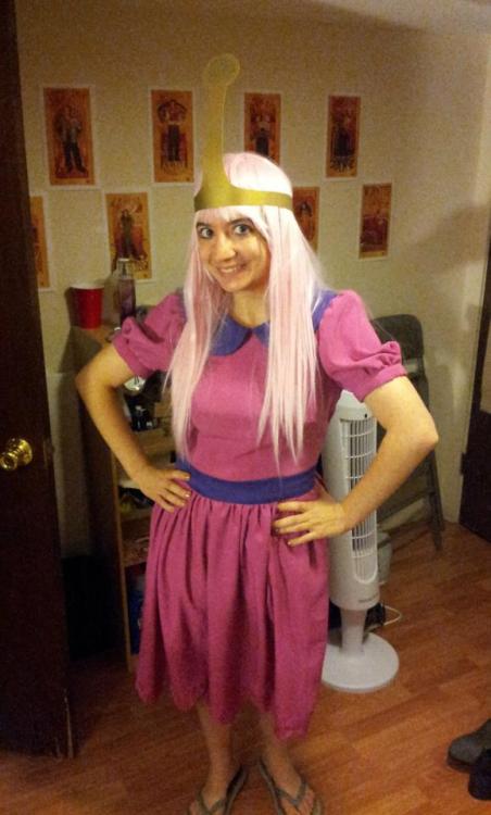 Sooo here’s a full body-ish picture of me as Princess Bubblegum.  Ignore my shoe choice, it was the night before and I was making sure the costume fit.  It was a lot of fun cosplaying!  I hope to do it again soon. Once again, credit goes to my