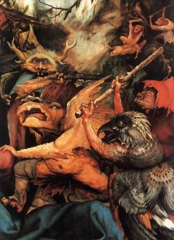 drawpaintprint:  Matthias Grunewald: Demons Armed with Sticks (from the Isenheim Altarpiece) 1512-16 