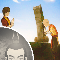avatarparallels:  Aang learned his native element, air, from a friend of the previous avatar(Gyatso) then his final element, fire, from a descendant of the previous avatar(Zuko, great-grandson). Korra learned her native element, water, from a friend of