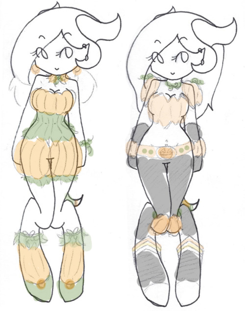 lolwatarcostuums So Den said I should make Madii wear some pumpkin armor for Halloween…I suck at fashion, especially armor…So here’s 2 sketches of ‘pumpkinwear’The second concept is based on Den’s description of his