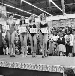 superseventies:  Contestants in the semi-final of the Miss Lovely Legs Competition. 1979-1980. Photo by David Goldblatt. 