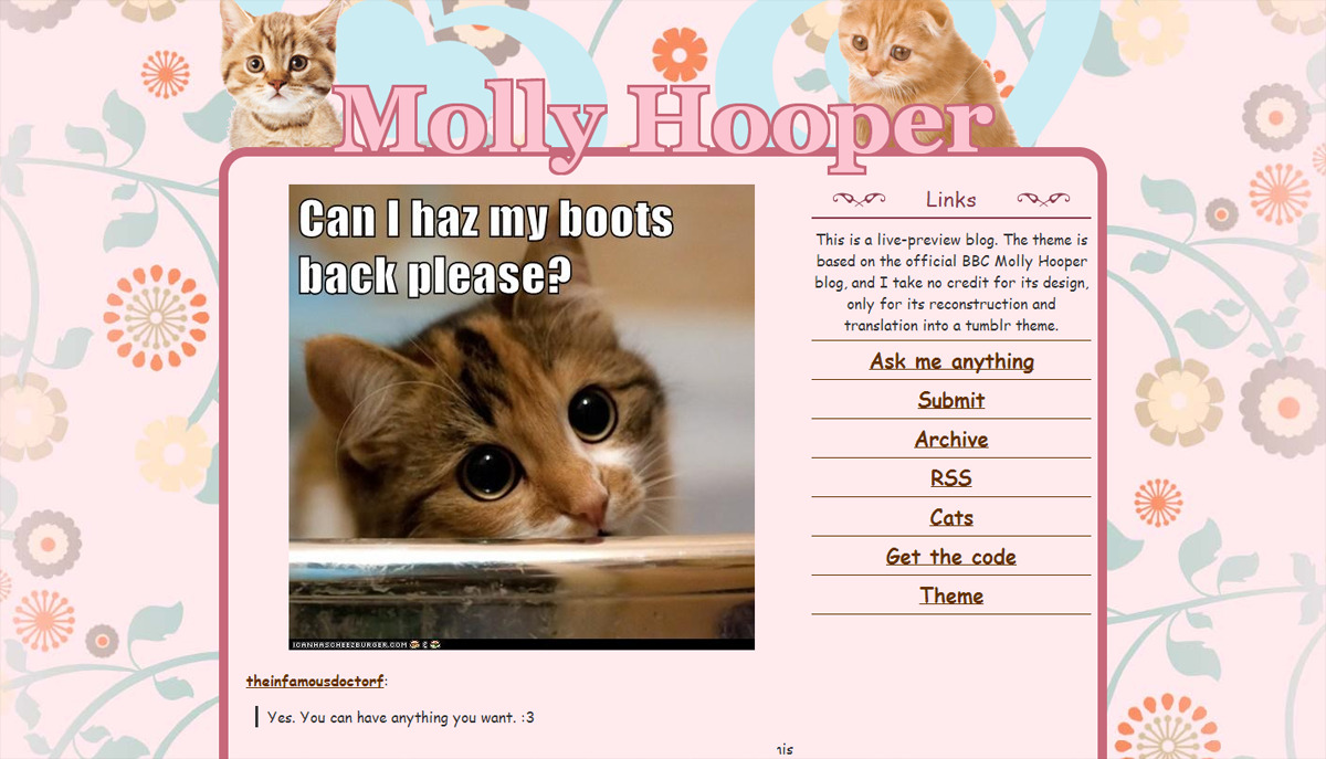 Themes By Eris — The Blog of Molly Hooper: Live Preview | Code ...