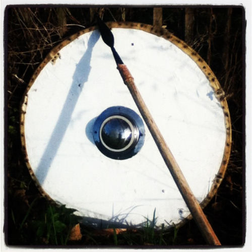 akitla:Things that I do on my weekend: medieval reenactment. These are my weapons, spear and shield,