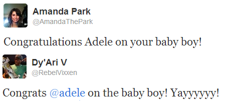 nothingbutadele:  Congratulations to Adele and Simon on the birth of their baby boy.