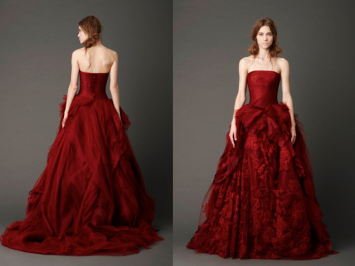 Dahlia, Crimson, Vermilion and Cardinal is the color palette for Vera Wang&rsquo;s Spring 2013 c