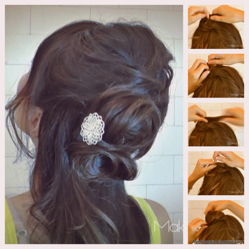 ANGELINA JOLIE INSPIRED: HOW TO FLOWER BUN CHIGNON UPDO HAIRSTYLES Coiffure ON MEDIUM LONG HAIR TUTO