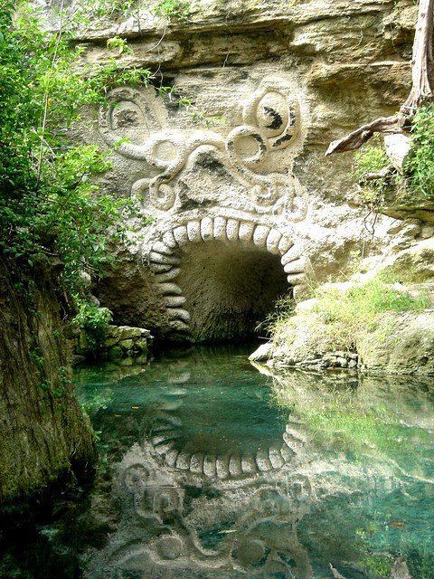  Mayan entrance in the caves of Xcate 