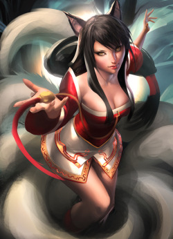 sakimichan:  Ahri Wip, Any constructive criticism are appreciated, if you see something weird about the anatomy, feel free to let me know in a constructive manner so I can make this poster as awesome as possible :) 