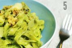 gocookyourself:  Fully Fresh Pesto Pasta - In Pictures Fresh Tagliatelle / 100g Walnuts / 75g Basil Leaves / 75g Coriander / Light Oil / 100g Parmesan / 2 Cloves Garlic / 1 Lemon (not pictured) / Salt (1)  Read More 