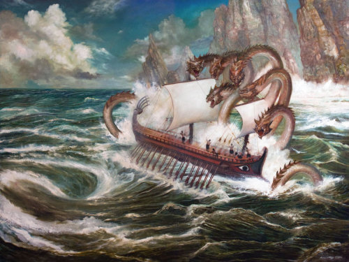 worldofmythology: Odysseus and Scylla by *PinkParasol