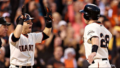 Marco Scutaro had three more hits and San Francisco blew open Game 7 with five runs in the third inn