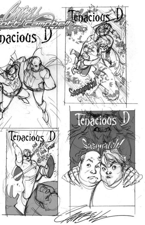 Concept sketches for a proposed Tenacius D comic book by Jeff Scott Campbell.