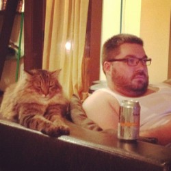 directorbear:  Watching TV with my lion cat (at Cybertron)