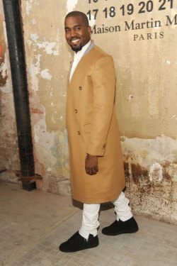 Theclassyissue:  Kanye West Wore A Camel Overcoat With White Jeans By Maison Martin
