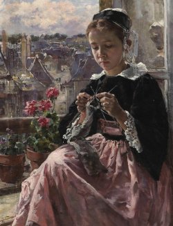 Catonhottinroof:  Marie Aimee Lucas-Robiquet     A Young Breton Girl Knitting
