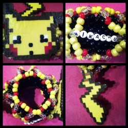 Pikachu cuff I made for Mika, he even has