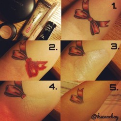 emma-ink:  cosplaytipsandtricks:  homestuckresources:  kcaacbay:  How to cover up tattoos! use a red lipstick covering the outlines pat on a light concealer, using a setting powder pat on your skin tone concealer, and clean up any mistakes using baby