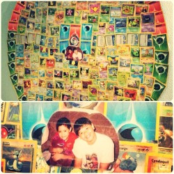 ay-drian:  My friends make fun of me for my giant pokeball made out of Pokemon cards, but I think it just gives me like 1,000,000 cool points. Hahaha and my brother put a picture of us two in the middle. 😄  sick!