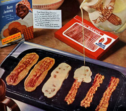 castleoflions:  pocopiumosso:  cleankitties:  it’s bacon … in a pancake. OH MY GOD.  BACON PANCAKES, MAKIN’ BACON PANCAKES.    adventure time! ima make some now!