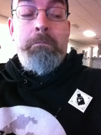 The StuntHusband, wearing his Fancy Ghost badge from Evil Supply Co.! (I’ll be wearing mine tonight.)
stunthusband:
“ There’s a fancy ghost on my ZIM hoodie. It caused much comment on the bus to work.
”