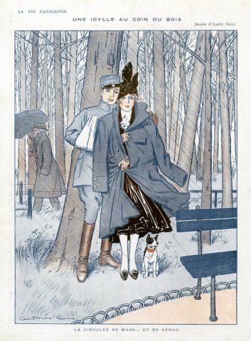 the-seed-of-europe:  A Romance in the Woods. Illustration by André Nevil for La Vie Parisienne, 1916. 