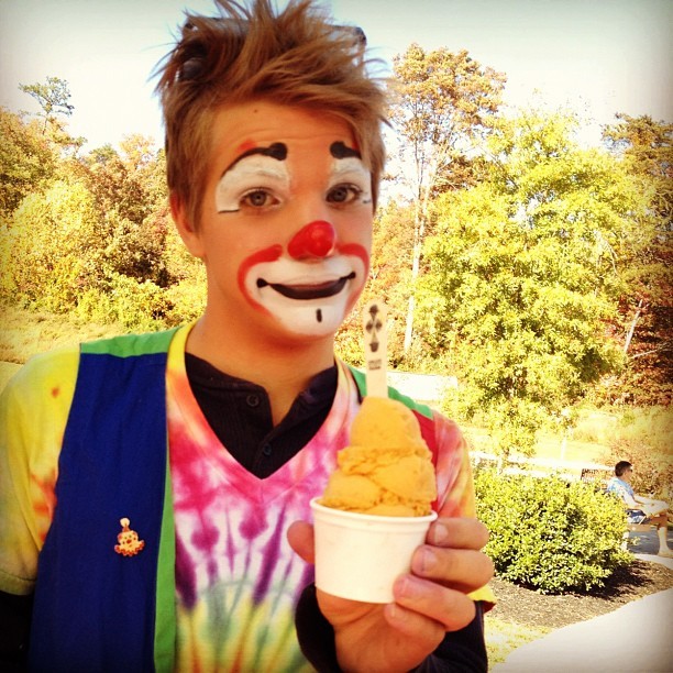 Even clowns like pumpkin ice cream! Scooping now at New Harvest Farmers Market. (at New Harvest Park / Farmer’s Market)