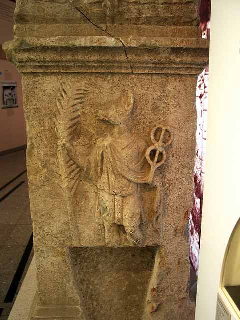 dwellerinthelibrary:A Roman grave altar showing Hermanubis.Cynocephalos - dog-headed man by petrus.a