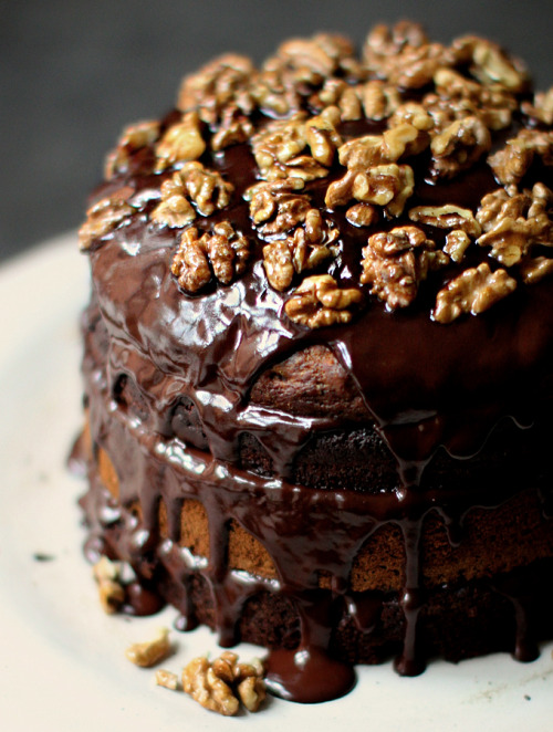 Chocolate Banana Birthday Cake With Maple Glazed Walnuts