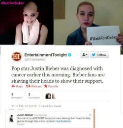spookyifidoit:  4chan’s tricked Bieber fans into shaving their heads, convincing them that he has leukemia. #BaldForBieber was trending on Twitter earlier. 