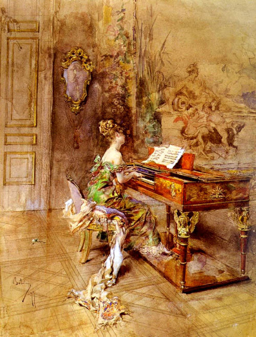 La Pianista. Giovanni Boldini (Italian, Academic, Impressionism,1842-1931). Oil on&nb