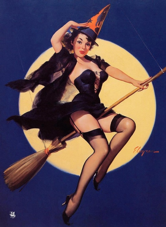 harvestheart:  Riding High - 1958 Pin-up Witch