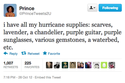 leroi-prince:  His Purpleness demonstrates appropriate emergency preparedness steps. O(-> xo, LeRoi 