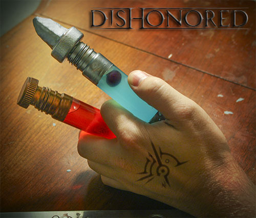 thedrunkenmoogle:  Dishonored Elixer and Remedy Shots Sokolov’s Very Cherry ElixirIngredients:1