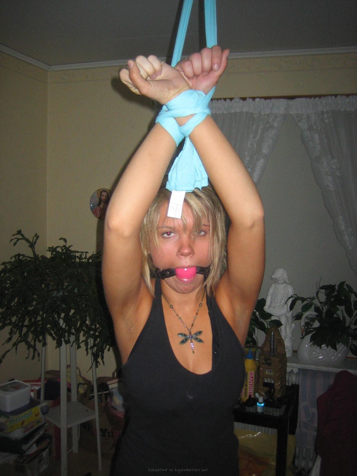 Swedish amateur bondage chick with a tasty ballgag.