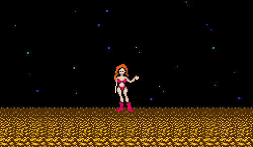 The famous scene of Samus’ reveal to be female at the end of 1986’s Metroid.