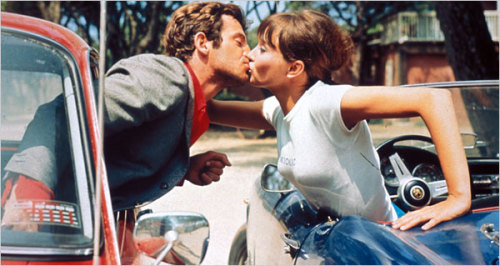 seanhowe:The Conquest of Cool: Belmondo and Karina refashioned to shill cars.