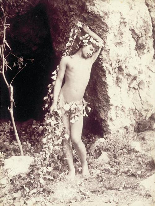 Another of von Gloeden’s glorious artistic nudes, here draped in a thick garland of tangled wh