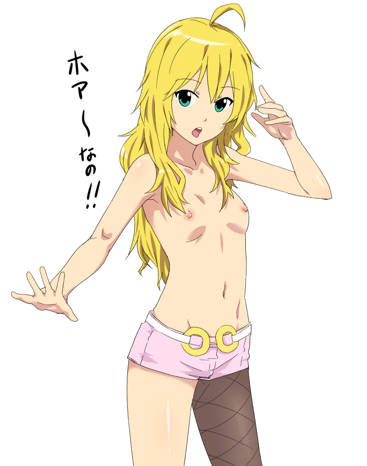 2ji-hentai:  1girl ahoge blonde fishnets green eyes hoshii miki ichihisa idolmaster