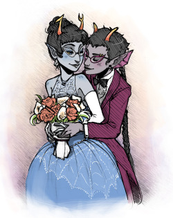 ghoulblooded:  yoccu:  commission for carrawayeffect it wound up being really generic sorry :c ill whip up a sketch of cake-stripper karkat shenanigans later to make up for it  #these are the wedding photos #on their honeymoon meenah takes a picture with