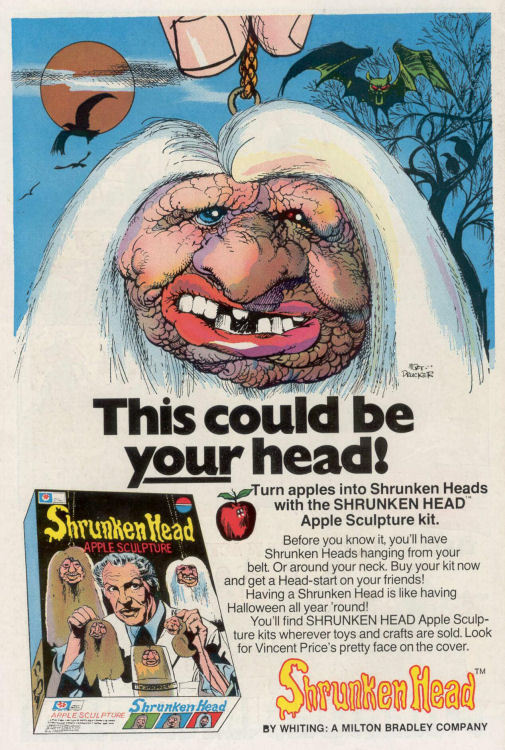 Shrunken Head Apple Sculpture ad featuring Vincent Price. I’m really surprised I don’t see more of these things turn up at flea markets.