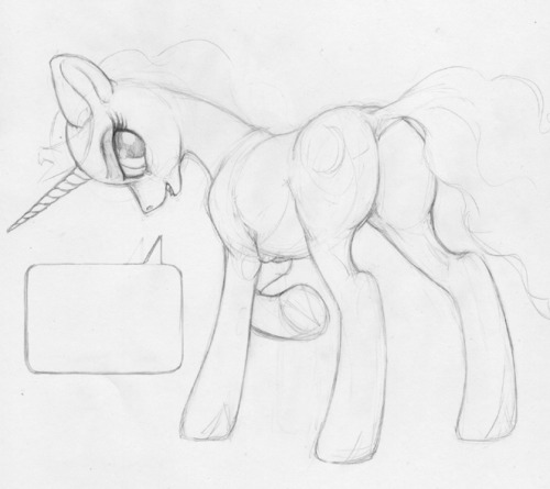 quick supersketchysketch that needs mucho work. I had no references and most ponies i don’t have memorized… So uh… excuse the terrible mane and tail, lol.