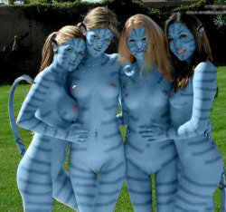 centauri4-naturism:  dnudism:  Great Halloween costume Nudists !!!  Sadly, as a tribute to the film “Avatar” I think this image is a bit of a Fail because the ladies are missing any of the native garb derived from existing in (as a wholly integrated