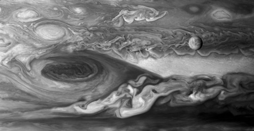 you-need-satan:  Europa hanging over the Great red spot.