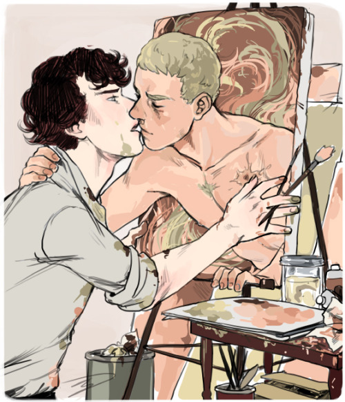 ineffableboyfriends: Trick or treat~. Artist!Sherlock painting John alive (as in John used to be nothing but a figment of his imagination until he started painting him)~. Maybe John coming out of the canvas?