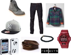 Date for Guys. by carameljuliette featuring kate spadeRed Wing lace up ankle booties / Leather wrap bracelet / Casio water resistant watch / Kate Spade  / New Era grey hat, ำ / Lacoste L!Ve Long Sleeve Slim Fit Plaid Flannel Shirt / Cheap Monday Tight
