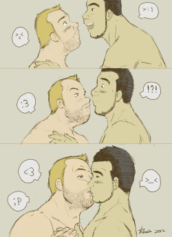iminmycloset:  osolatino:  Stolen Kiss 01 by ~KevAegis  i find this really cute   Bara kawaii! ^__^