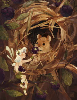 maikeplenzke:  This is an illustration I did two months ago for the calendar of my illustration class. We were completely free to draw everything we like. So why not some blackberries and a mouse.:D 