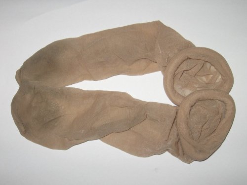 nylonjob:Wow..! A well worn, stinky  pair of sheer nylon knee-hi’s of a woman, found on the floor.. 