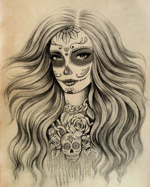 Chicano day of the dead girl drawings